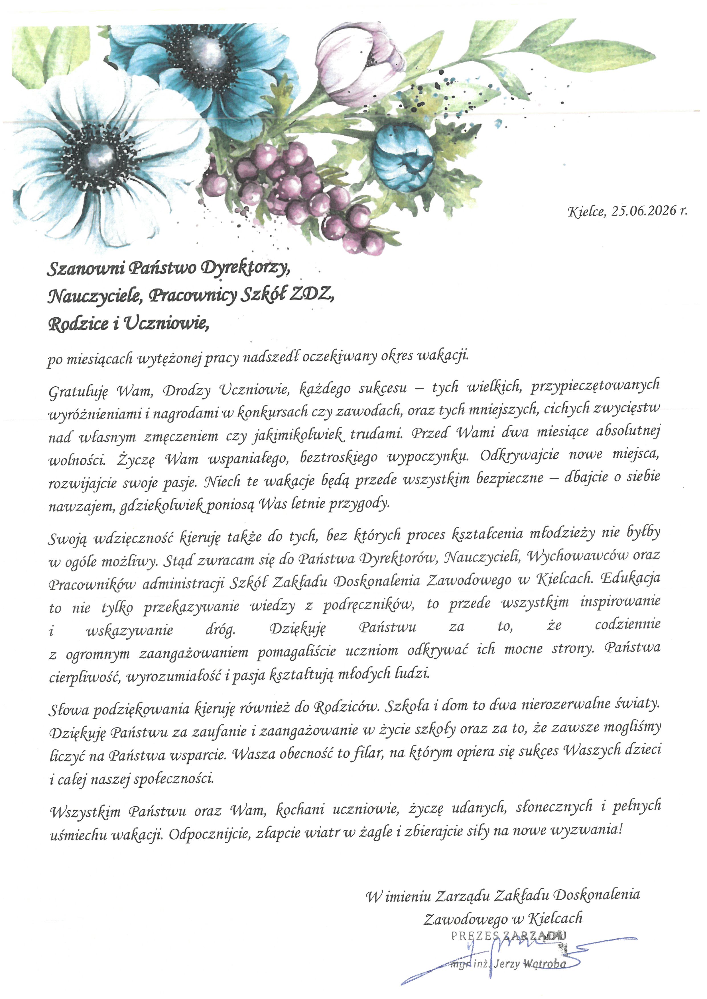 List gratulacyjny zakoczenie roku szkolnego 2025 2026
